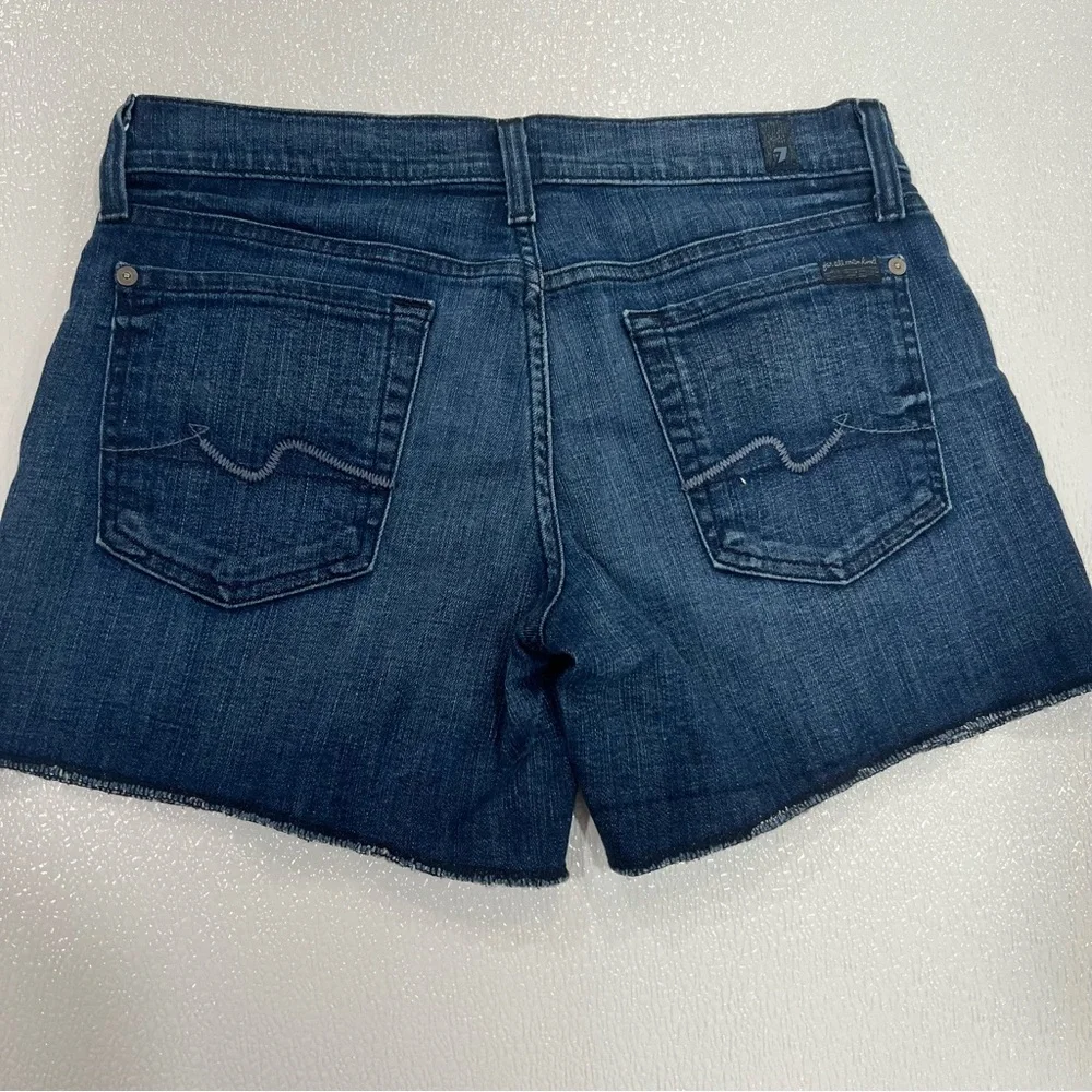 7 FOR ALL MANKIND Dark Blue Indigo Denim Shorts Size 28 - Picture 6 of 6